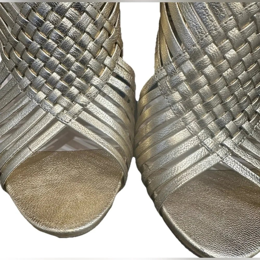 Boutique 9 Metallic Gold Woven Peep-Toe Heels Sz 10M - Picture 7 of 9